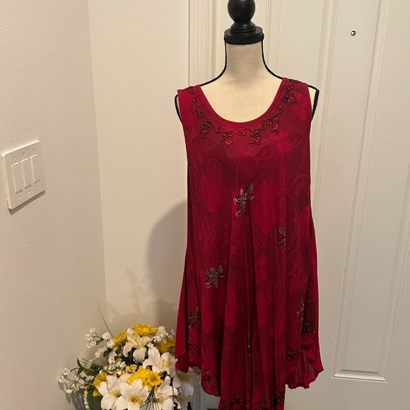 Greater Good NWOT Red Maroon Dress Butterflies Size M/L - Picture 1 of 6
